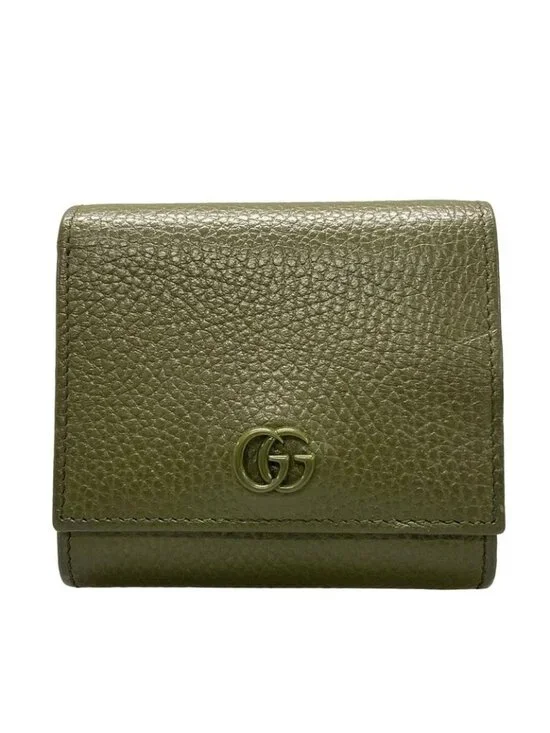 Gucci Bifold Wallet Double Compact GG Marmont Khaki Leather - Picture 1 of 10